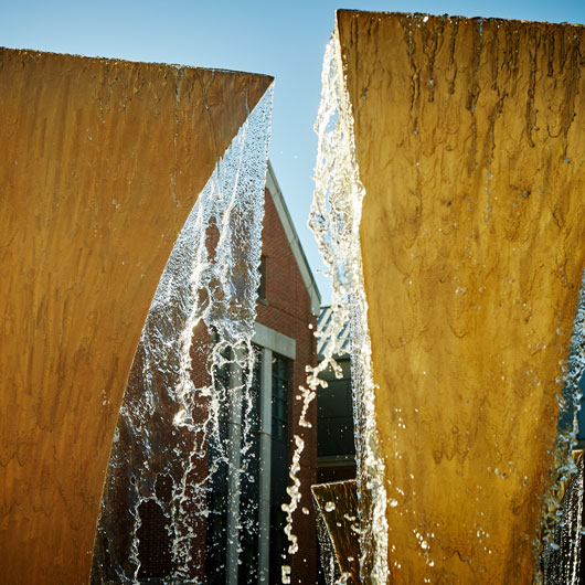 Artistic architectural water fountains at UConn waterbury campus